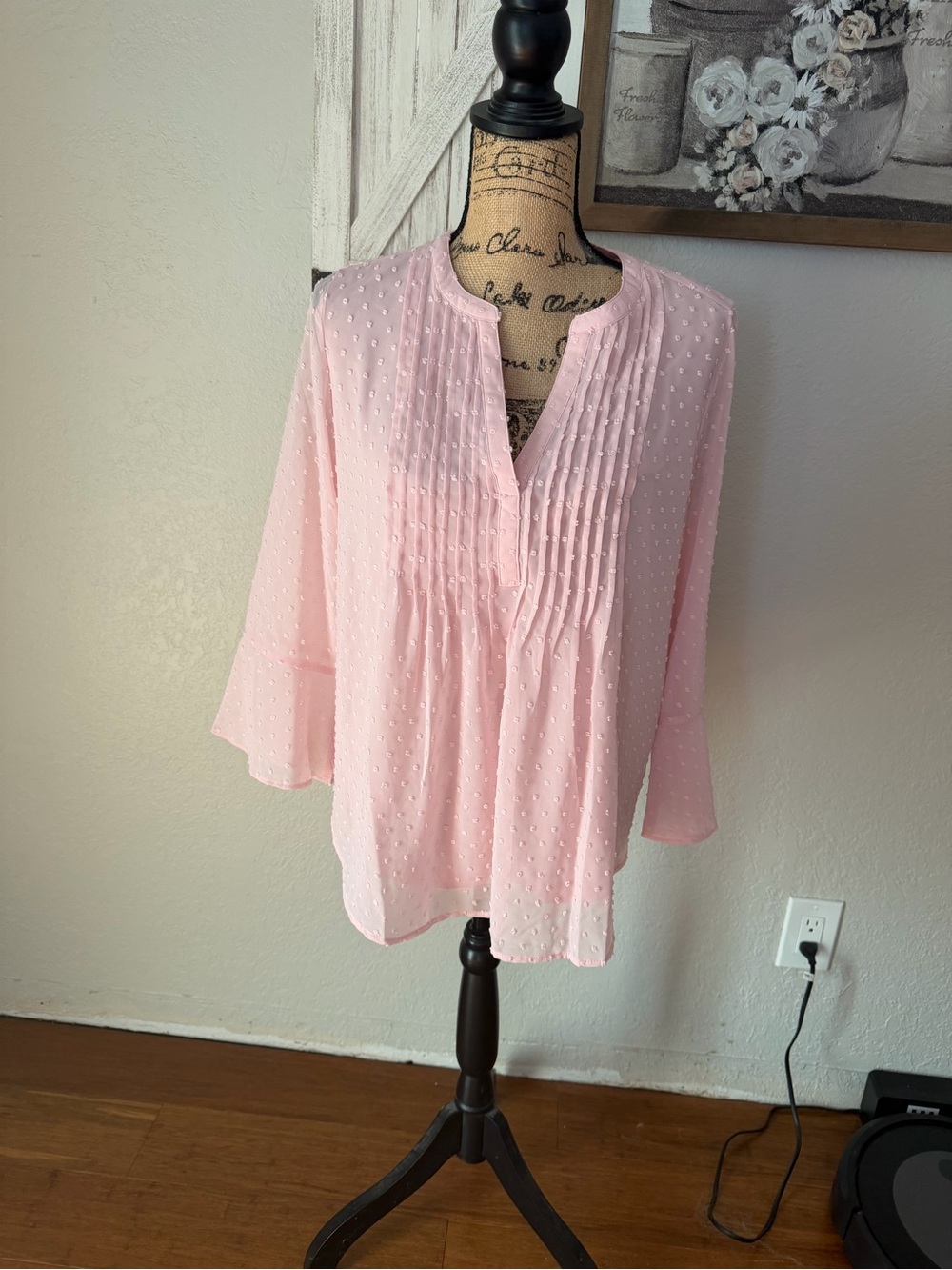 Style & Co. Light Pink Swiss Dot Pintuck Tunic